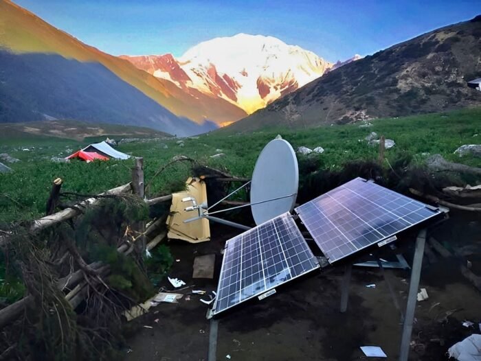 At Ranisain, near the Saipal Base Camp meadow Nepal Telecom installed a VSAT satellite network